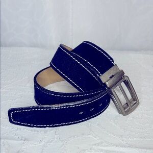 KMART Stylish midnight blue Suede Belt white stitching Silver Buckle. Size L